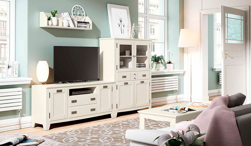 Mueble auxiliar Teide tipo cómoda, de estilo colonial y color blanco