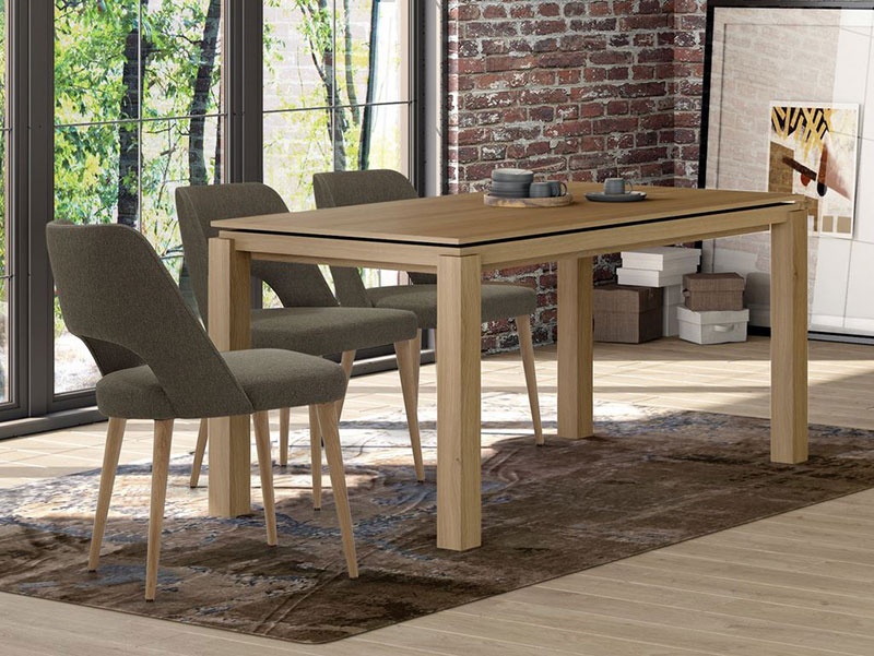 Mesa extensible y sillas comedor madera rústico-moderno