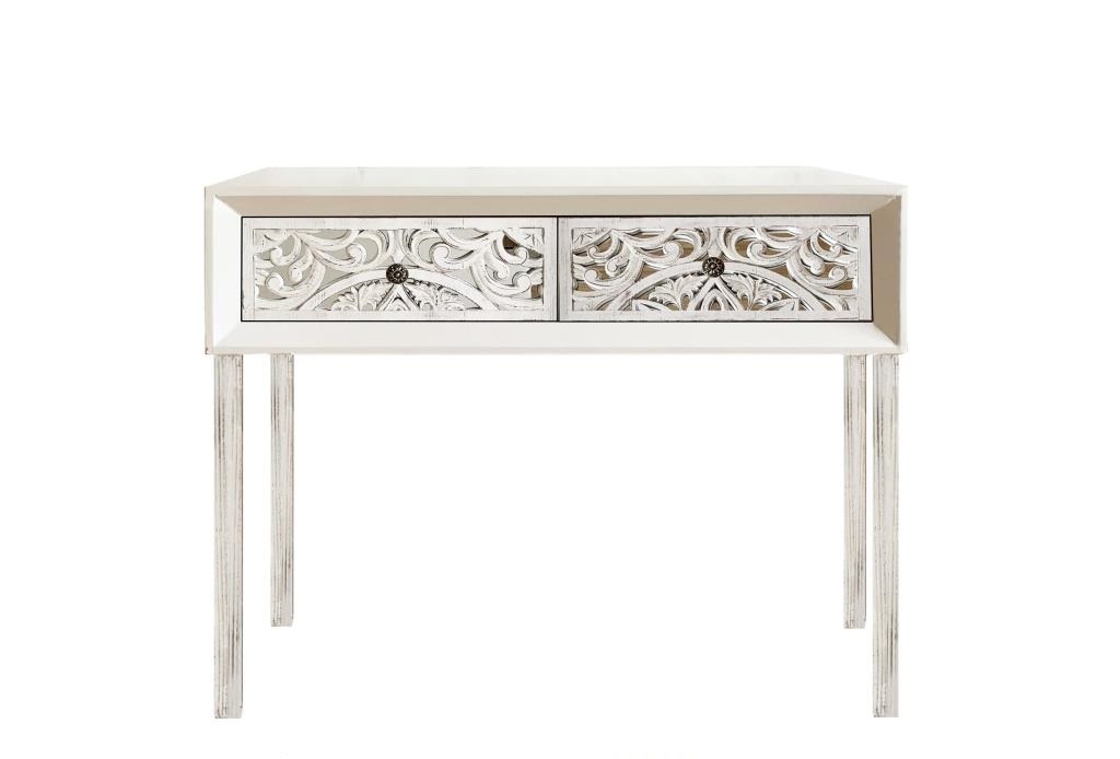 Mueble recibidor estilo etnico tallado mandala blanco