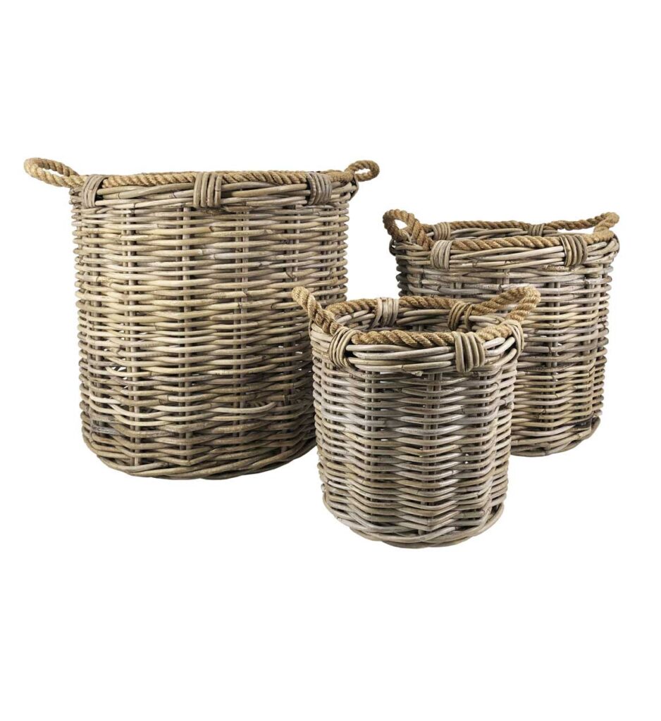 Conjunto de 3 cestos maceteros rattan y cuerda