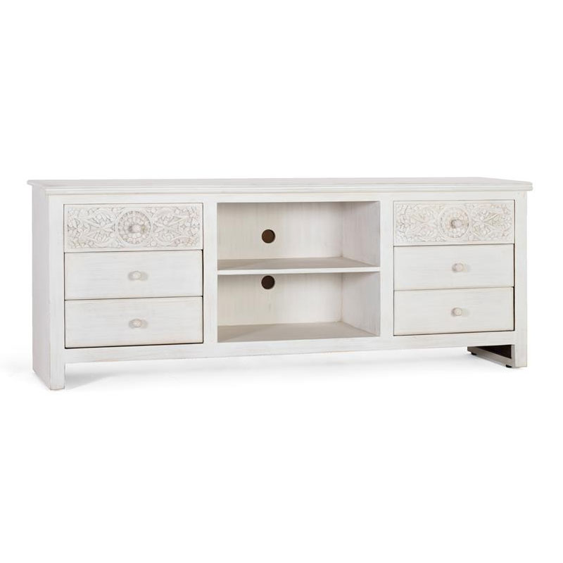 Mueble TV 6 cajones en blanco decape