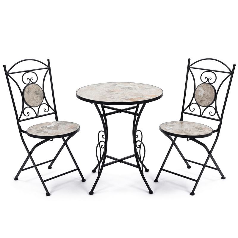 2 Sillas y Mesa Jardín Tapa Decorada Desgastada Serie Audyn 2 Sillas y Mesa Jardín Tapa Decorada Desgastada Serie Audyn