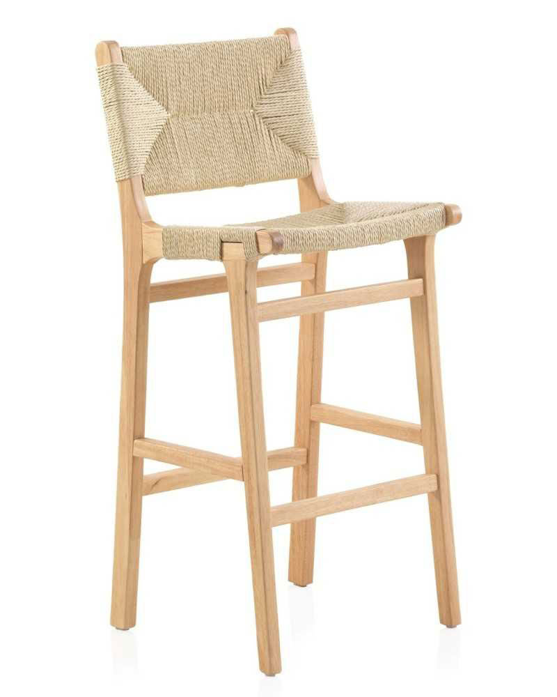 2 Taburetes Bar Madera Asiento Respaldo Trenzado Hevea