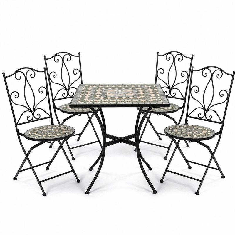 4 Sillas Mesa Jardín Cuadrada Mosaico Cerámico Forja Negra Audyn 4 Sillas Mesa Jardín Cuadrada Mosaico Cerámico Forja Negra Audyn