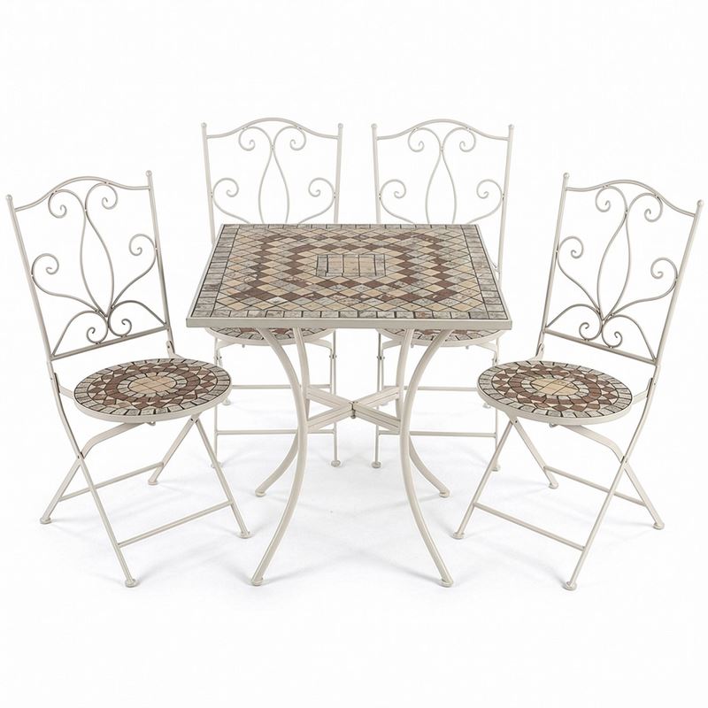 4 Sillas y Mesa Jardín Cuadrada Mosaico y Forja Blanca Audyn 4 Sillas y Mesa Jardín Cuadrada Mosaico y Forja Blanca Audyn