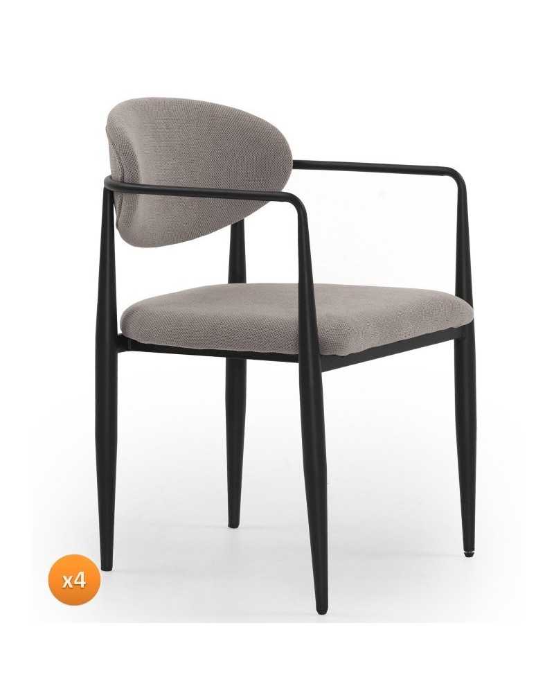 4 Sillones Comedor Acero Diseño Moderno Tapizado Gris Allard