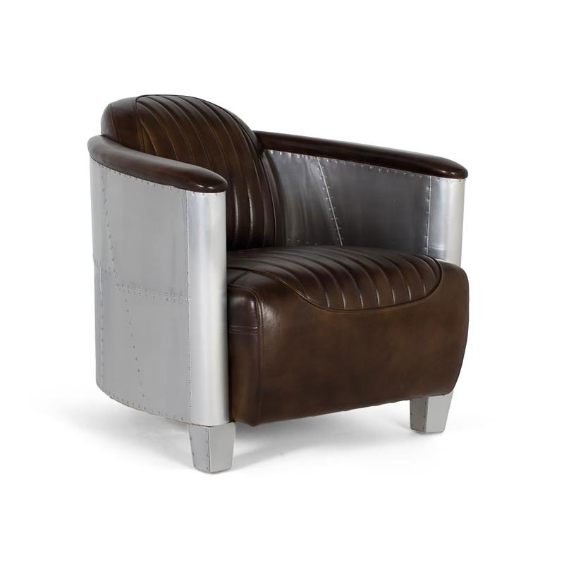 Butaca Actual Madera Aluminio y Piel Marron Serie Alduan Butaca Actual Madera Aluminio y Piel Marron Serie Alduan