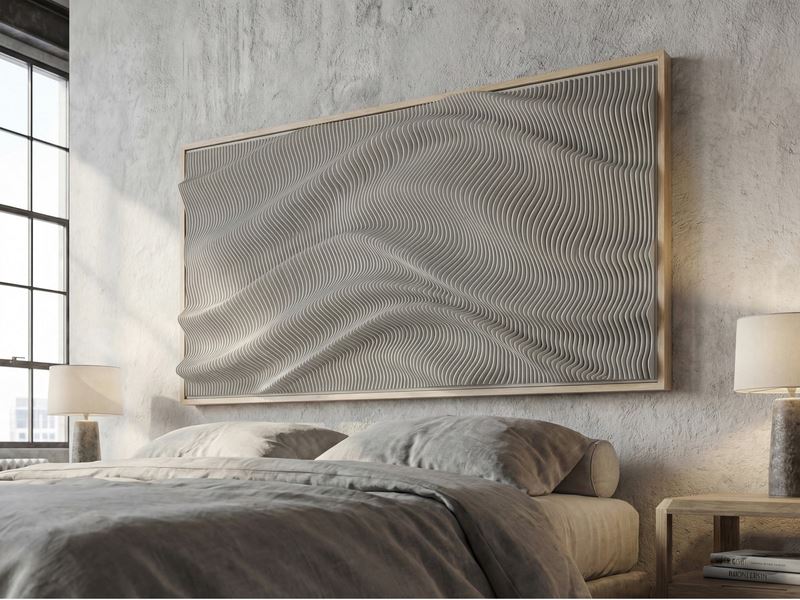 Cabecero Cuadro Madera Formato Ondas con Relieve Sinclair Cabecero Cuadro Madera Formato Ondas con Relieve Sinclair