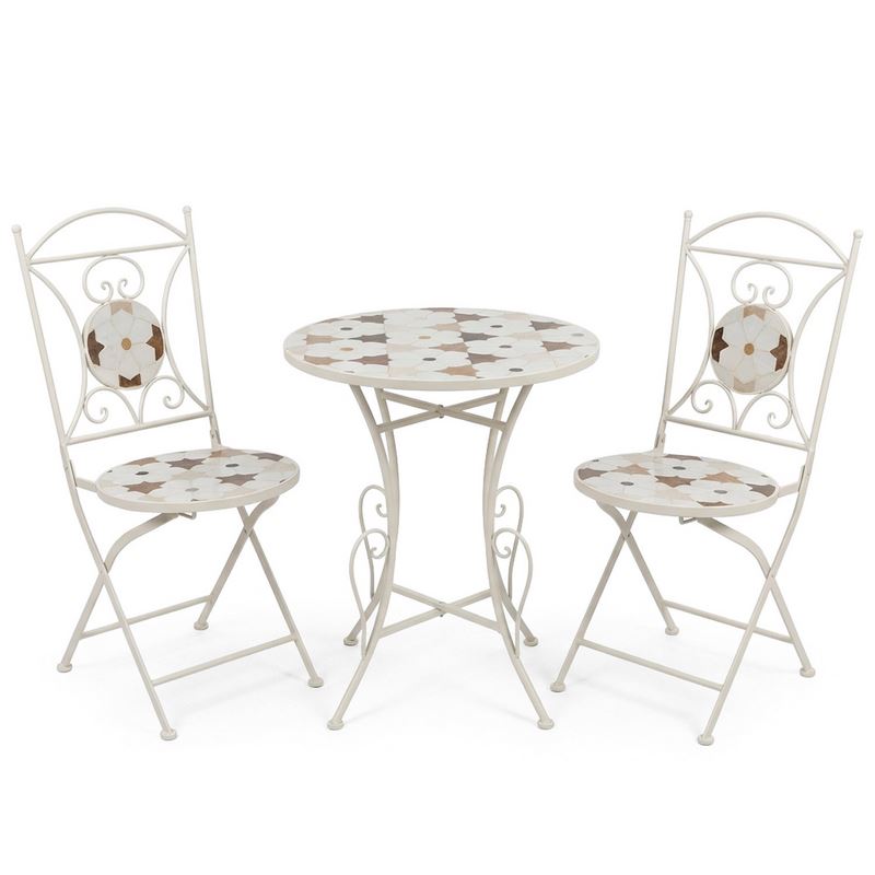 Conjunto 2 Sillas Mesa Jardín Tapa Cerámica Forja Blanca Audyn Conjunto 2 Sillas Mesa Jardín Tapa Cerámica Forja Blanca Audyn