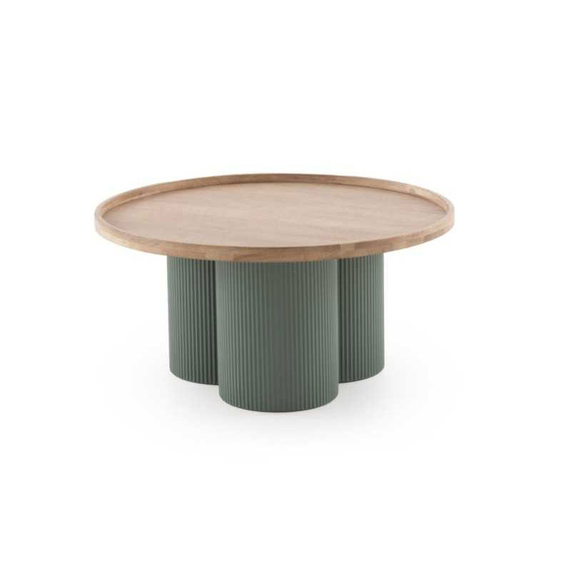 Mesa de Centro Redonda Madera Hevea y Metal Verde - Serie Alcal Mesa de Centro Redonda Madera Hevea y Metal Verde - Serie Alcal