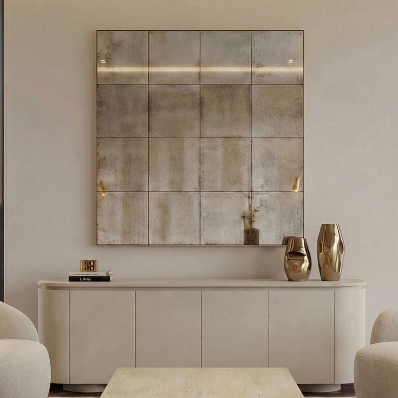 Espejo en Cuadriculas Marco Dorado 100 cm Serie Ainans Espejo en Cuadriculas Marco Dorado 100 cm Serie Ainans