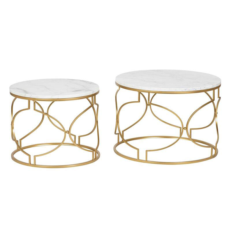 Juego de 2 Mesas Redondas Marmol Y Metal Oro Serie Alagon Juego de 2 Mesas Redondas Marmol Y Metal Oro Serie Alagon
