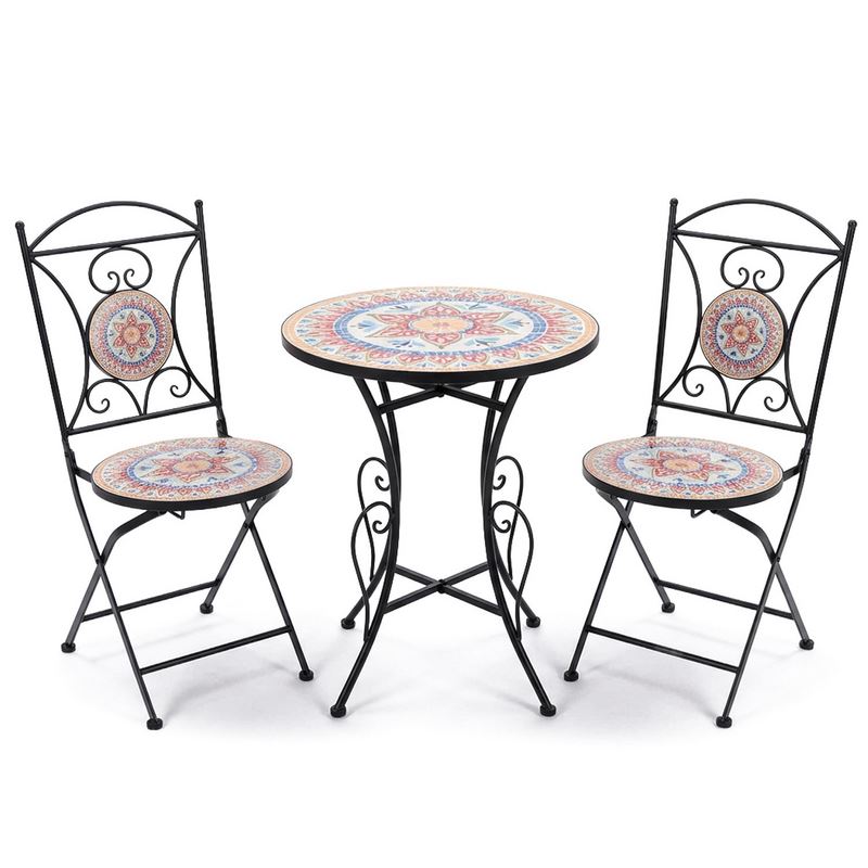 Juego de 2 Sillas y Mesa Jardín Tapa Cerámica Floral Audyn Juego de 2 Sillas y Mesa Jardín Tapa Cerámica Floral Audyn