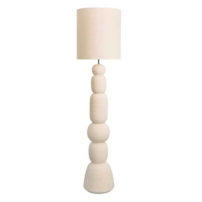Lampara Pie Ceramica Beige y Tulipa Algodon - Serie Arbia Lampara Pie Ceramica Beige y Tulipa Algodon - Serie Arbia