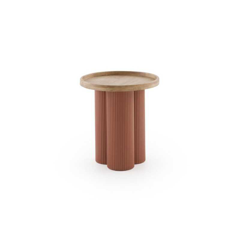 Mesa Auxiliar Baja Madera Hevea y Metal Terracota - Serie Alcal Mesa Auxiliar Baja Madera Hevea y Metal Terracota - Serie Alcal