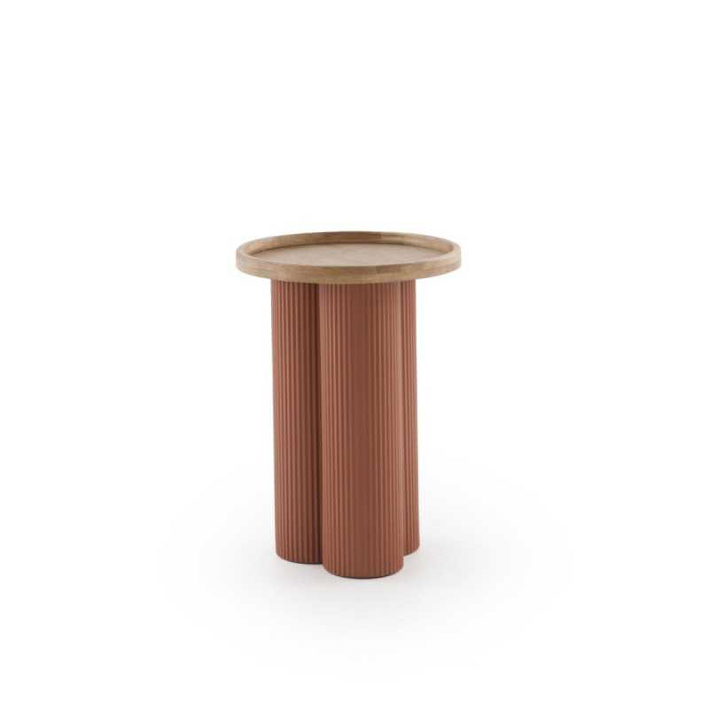 Mesa Auxiliar Redonda Madera Hevea y Metal Terracota - Alcal Mesa Auxiliar Redonda Madera Hevea y Metal Terracota - Alcal