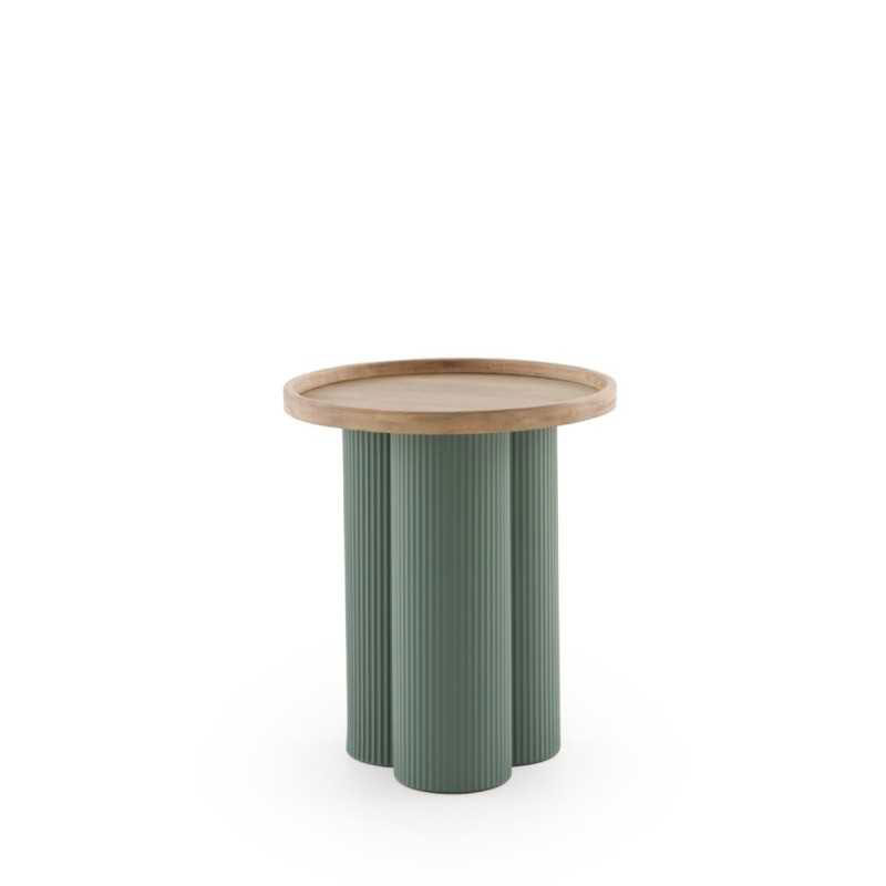 Mesa Auxiliar Redonda Madera Hevea y Metal Verde - Serie Alcal Mesa Auxiliar Redonda Madera Hevea y Metal Verde - Serie Alcal