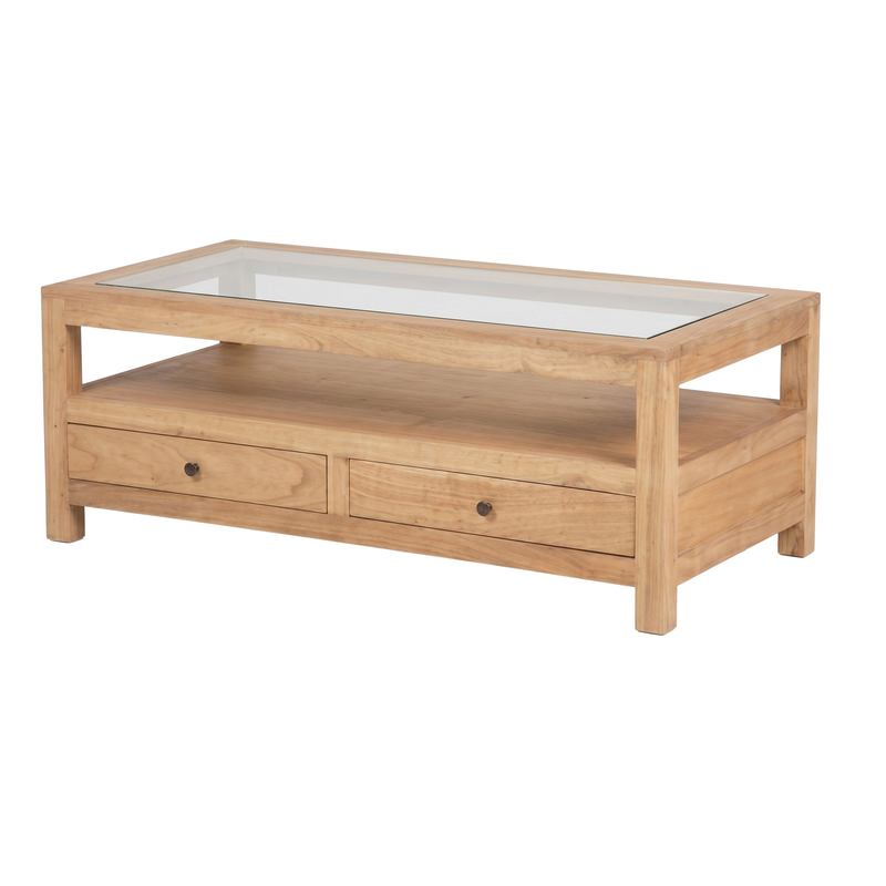 Mesa de Centro Rustica de 120 Marron Tapa Cristal Serie Apelby Mesa de Centro Rustica de 120 Marron Tapa Cristal Serie Apelby