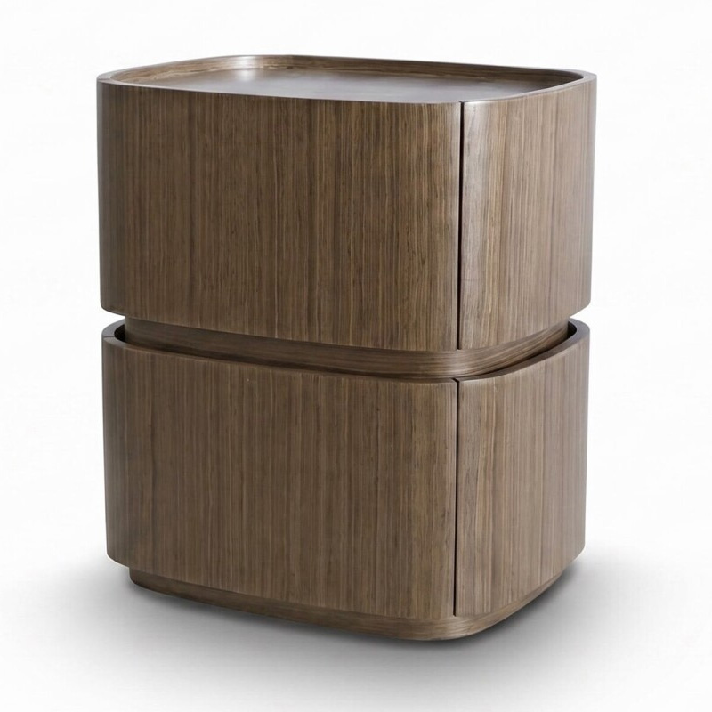Mesita Noche 2 Cajones Estilo Moderno Oval Nogal - Serie Esenzia Mesita Noche 2 Cajones Estilo Moderno Oval Nogal - Serie Esenzia