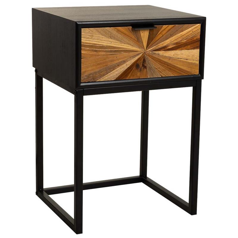 Mesita Noche Rustica Industrial 1 Cajon - Serie Antoin Mesita Noche Rustica Industrial 1 Cajon - Serie Antoin