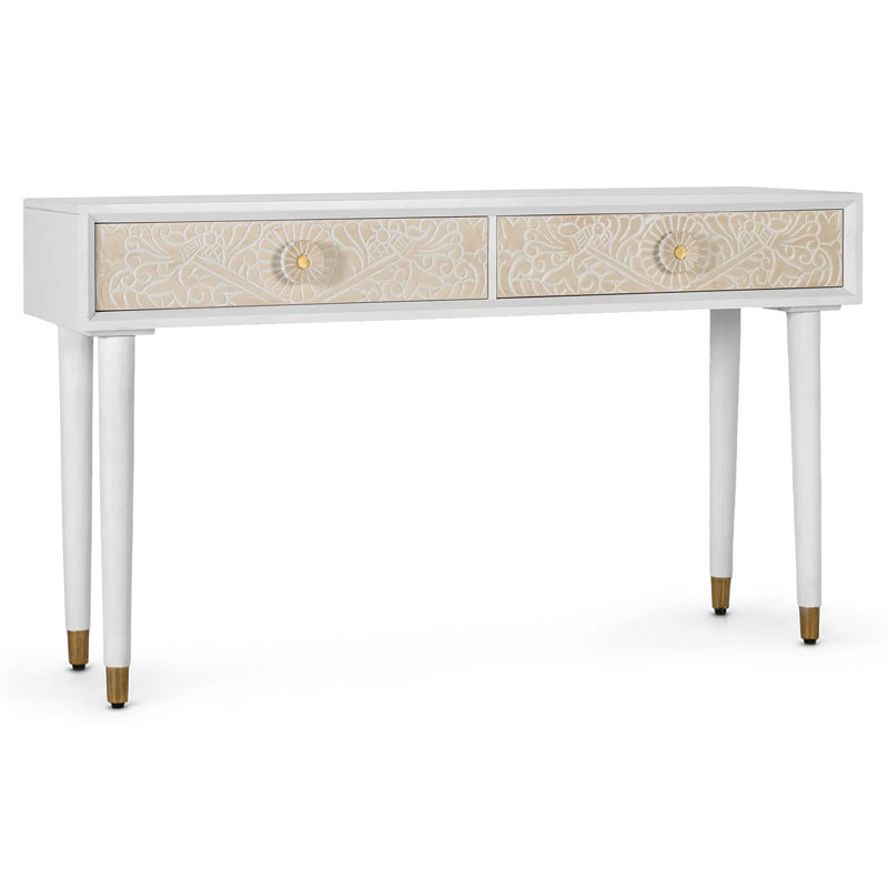 Mueble Recibidor 2 Cajones Tallados Blanco Madera - Serie Adrual Mueble Recibidor 2 Cajones Tallados Blanco Madera - Serie Adrual