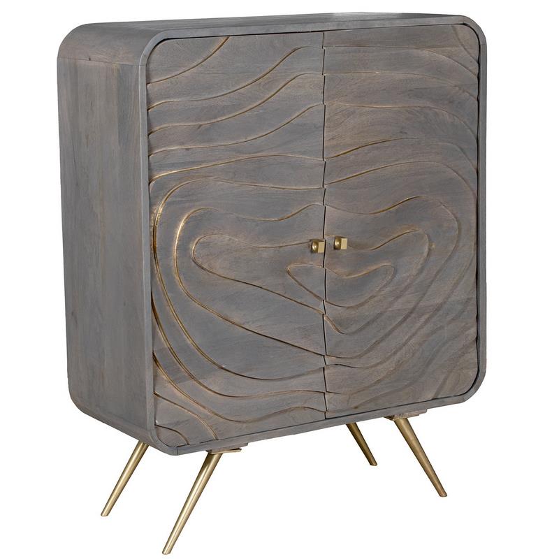 Mueble Recibidor 2 Puertas Talladas Gris y Dorado - Serie Axpe Mueble Recibidor 2 Puertas Talladas Gris y Dorado - Serie Axpe