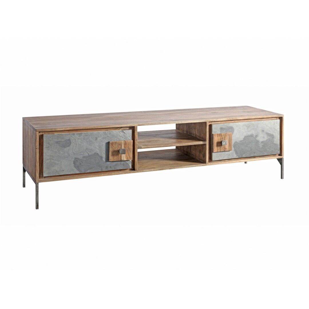 Mueble TV 2 Puertas Madera Piedra y Acero Serie Estone