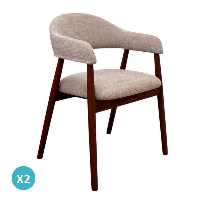 Pack de 2 Sillones Madera Roble Tapizado Beige Serie Allois Pack de 2 Sillones Madera Roble Tapizado Beige Serie Allois
