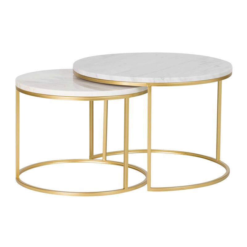 Set 2 Mesas Nido Redondas Marmol Blanco Metal Oro Aelsop Set 2 Mesas Nido Redondas Marmol Blanco Metal Oro Aelsop