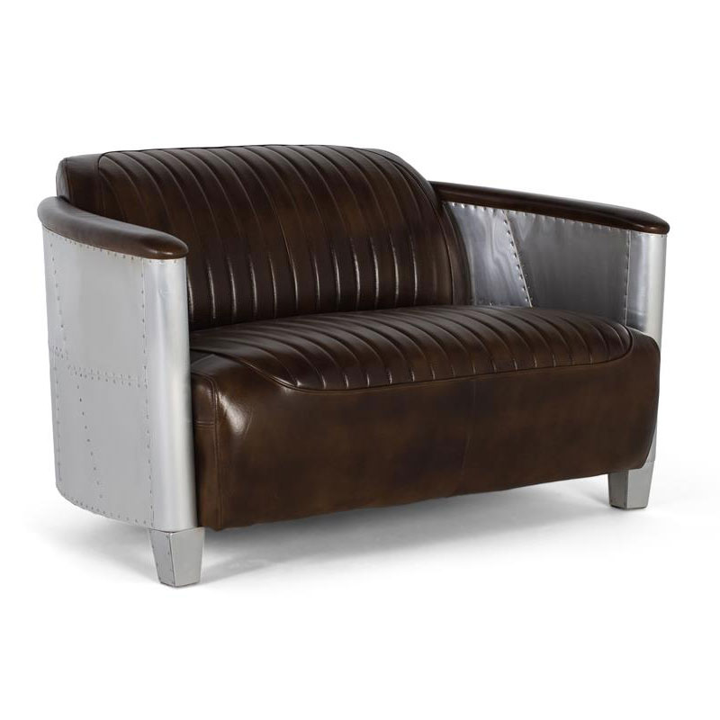 Sofa 2 Plazas Actual Madera Aluminio y Piel Marron Serie Alduan Sofa 2 Plazas Actual Madera Aluminio y Piel Marron Serie Alduan