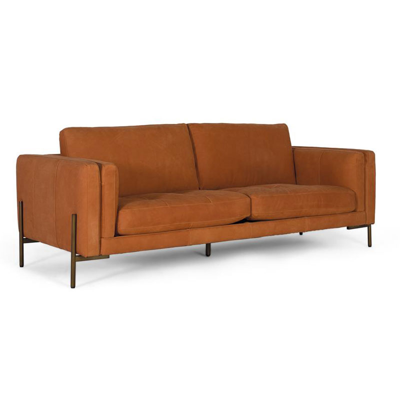 Sofa Actual Piel Marron Patas Metal Serie Alduan Sofa Actual Piel Marron Patas Metal Serie Alduan