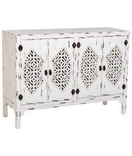 Aparador Etnico Blanco Decape 4 Puertas Talladas Makalu Aparador Etnico Blanco Decape 4 Puertas Talladas Makalu