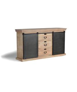 Buffet 3 Cajones 2 Puertas Correderas Madera Acero Serie Darkon