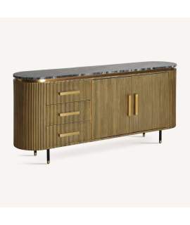 Buffet 3 Cajones 2 Puertas Metal Madera Marmol Serie Valbruna