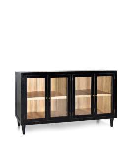 Buffet Aparador 4 Puertas Acristaladas Negro Madera