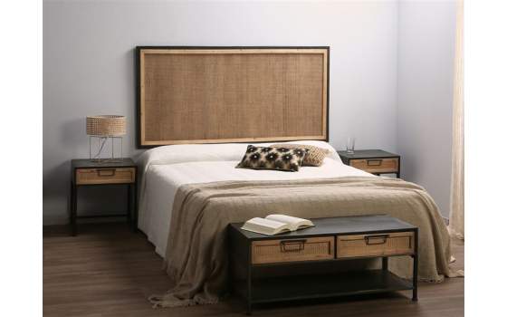 Cabecero estilo industrial cama de 150 madera forja mimbre