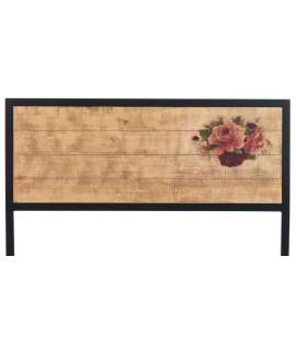 Cabecero Forja Tablero Madera Decorado Flor de Rosa Serie Abtat