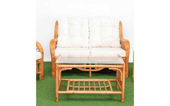 Conjunto 2 Sillones 1 Sofa  Mesa Rattan Medula Tapizado Juncalet