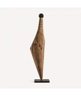 Figura Madera Rustica Abstracta Cabeza Metal Serie Abstra