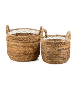 Juego de 2 Cestas Redondas Davos Rattan Abaca Serie Titus