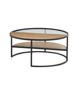 Mesa Centro Redonda Forja Cristal y Madera Serie Anleby Mesa Centro Redonda Forja Cristal y Madera Serie Anleby
