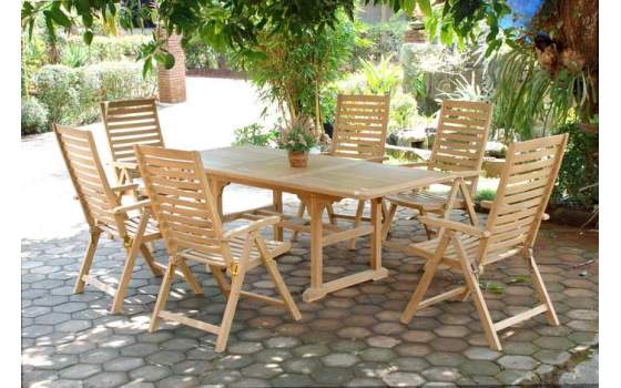 Conjunto mesa extensible y 6 sillones teca de jardin plegables