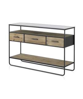 Mueble Recibidor Industrial 3 Cajones Madera Metal Serie Baillet