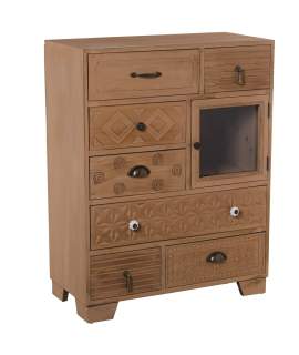 Mueble Recibidor Madera Natural 7 Cajones 1 Puerta Atderas