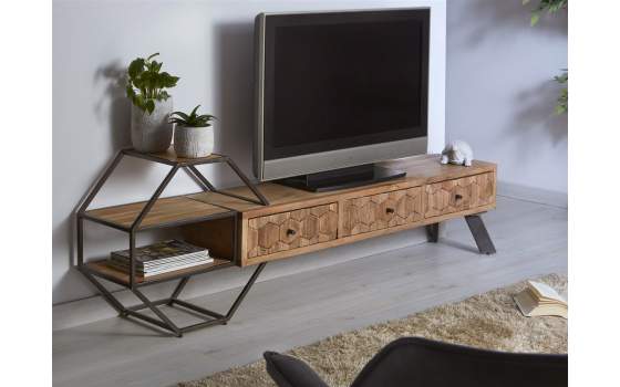 Mueble television con estanteria en madera forja industrial