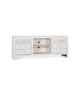 Mueble TV Madera Mango Blanco Decapado 6 Cajones Ayueto