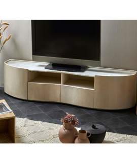 Mueble TV Moderno Madera Mango y Marmol Serie Ishat