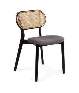 Silla Diseño Actual Negra Madera Rejilla Ratan serie Elssa