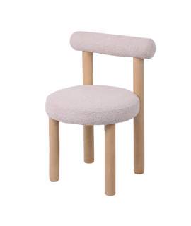 Silla Tapizada Rizo Suave Beige Patas  Madera Taysan