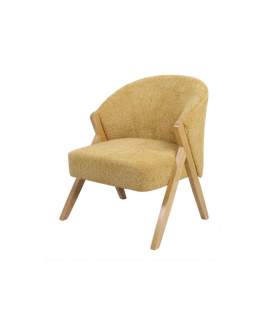 Sillón Madera Pino Tapizado Rizo Mostaza Serie Anatsu